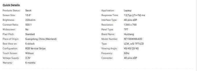 Gloosyoppervlakte Tft 15,6 Duim1080p Laptop het Schermmonitor WXGA 40 Spelden INFORMATICAnt156whm-a00